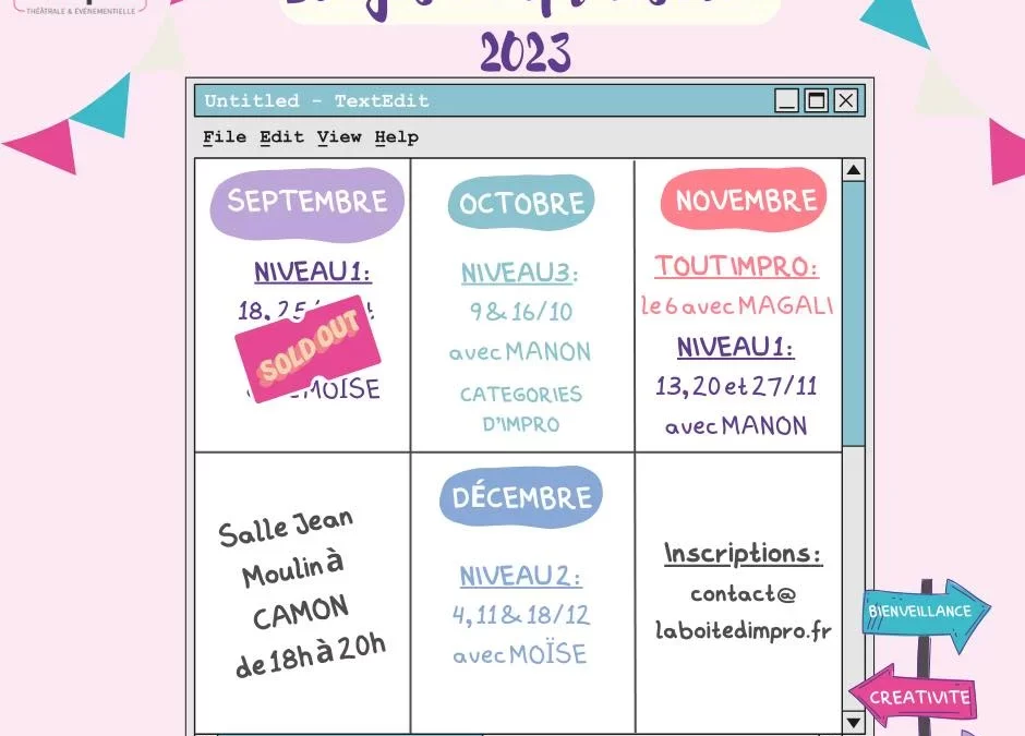 Calendrier de nos prochains stages d’impro